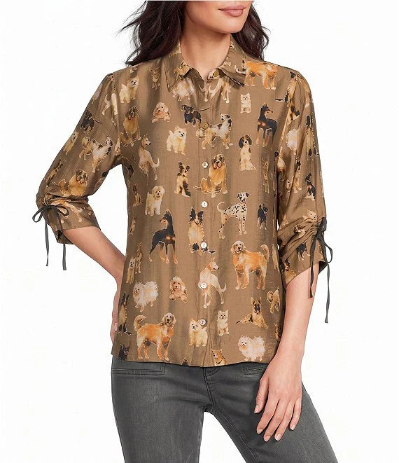 Dog Collared Button Top