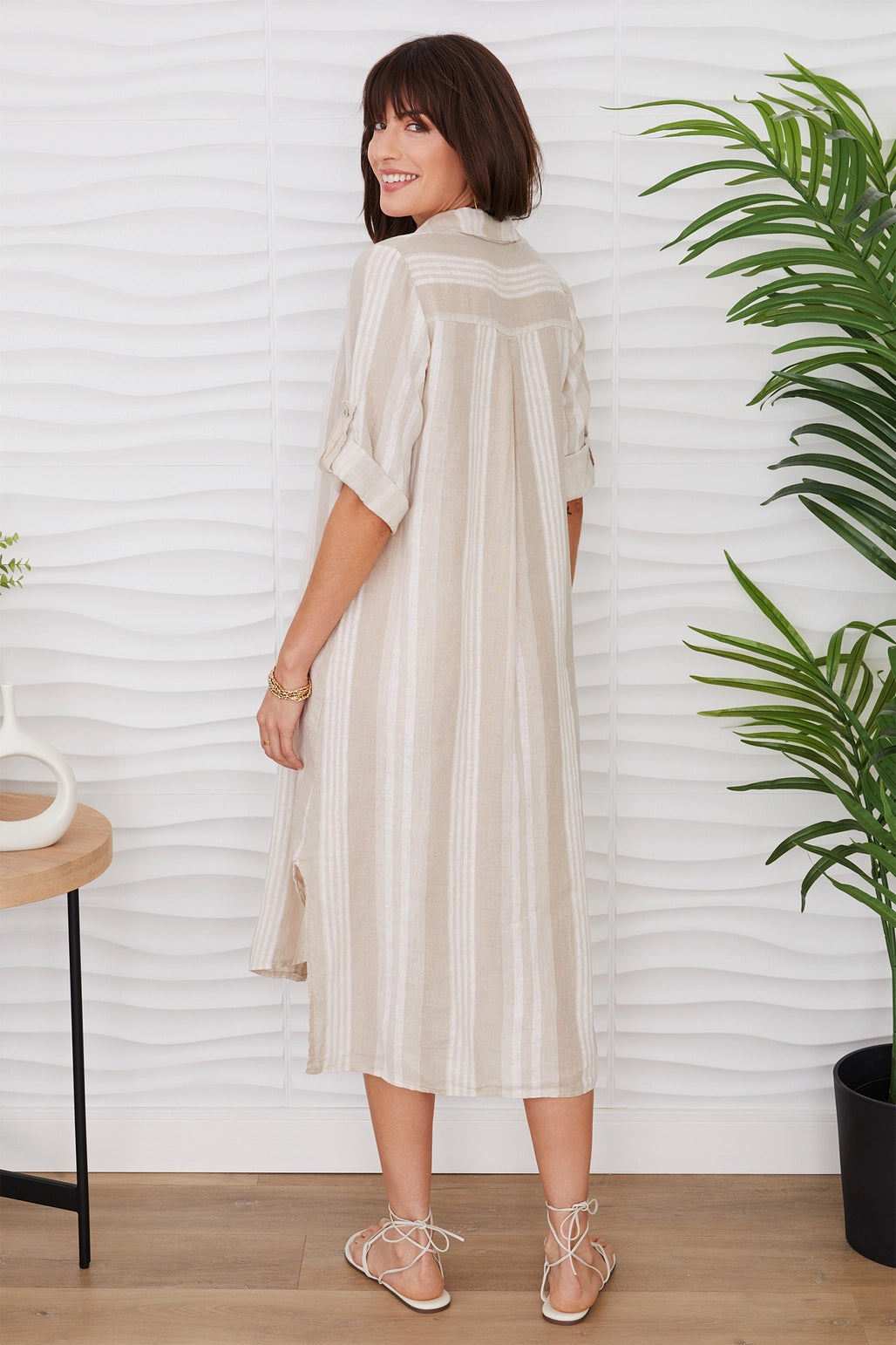 Striped Tunic Dress Beige/White