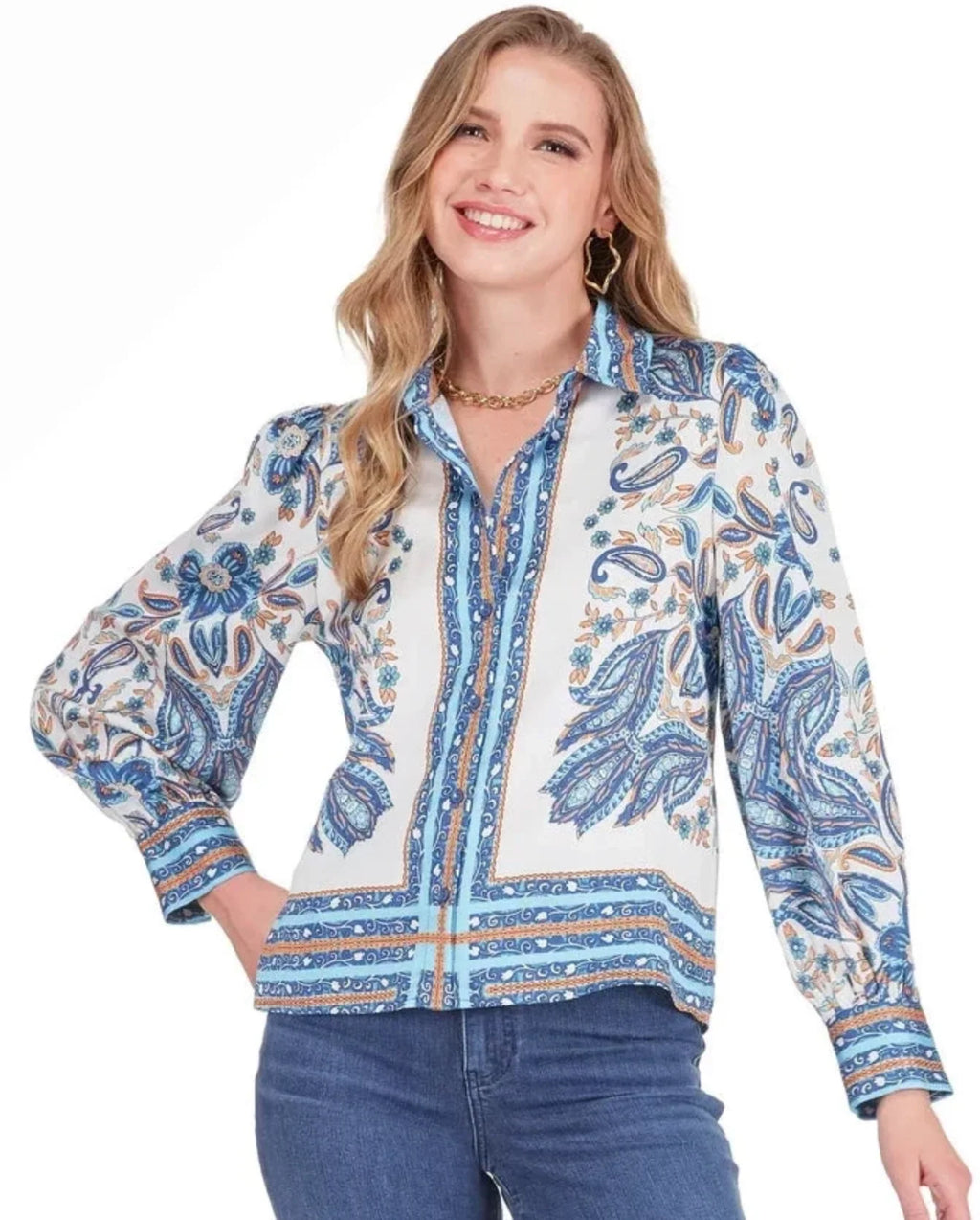 Scarf Puff Sleeve Blouse