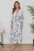 V-Neck Maxi Floral Dress Navy/White