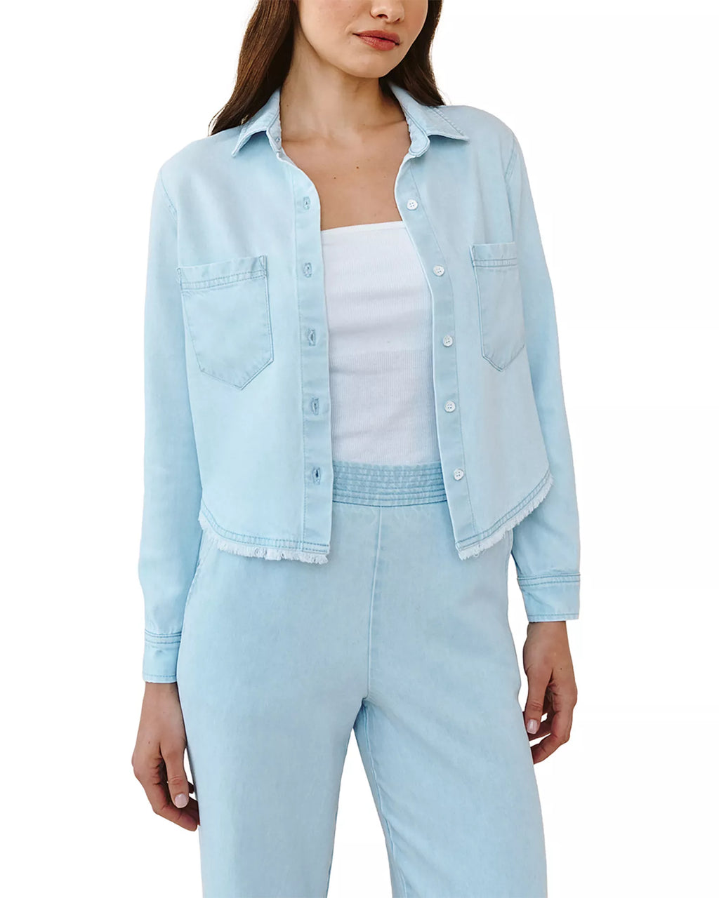 Two Pocket Fray Hem Shirt