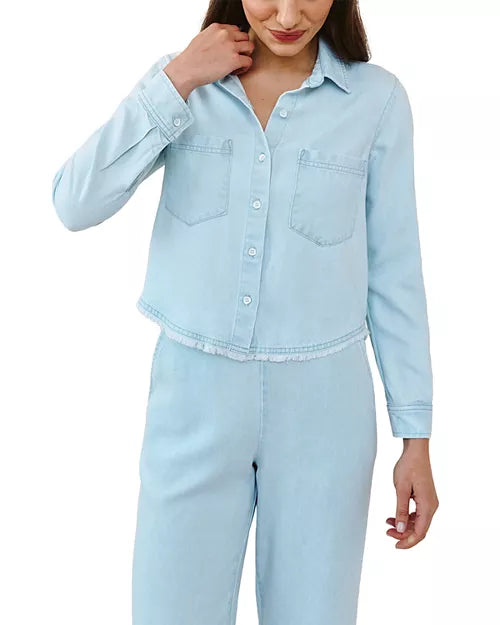 Two Pocket Fray Hem Shirt