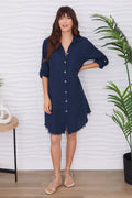 Linen Button Down Dress Navy Blue