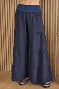 Linen Tiered Palazzo Pant in Navy