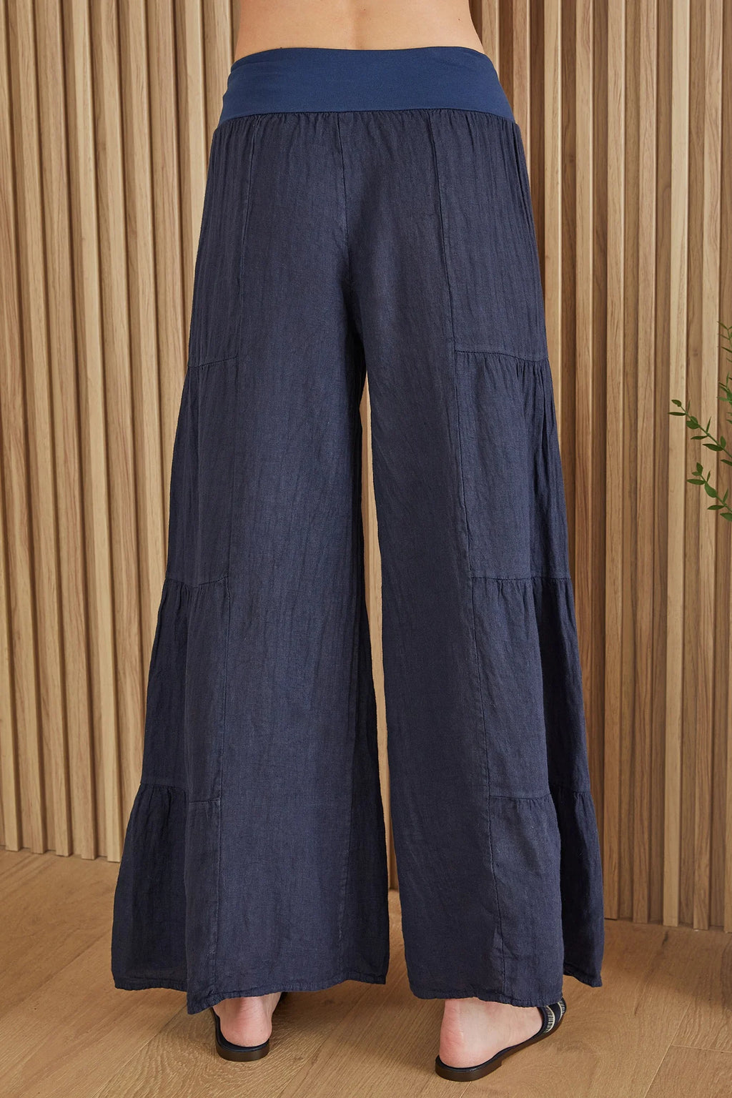 Linen Tiered Palazzo Pant in Navy