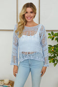 Crochet Long Sleeve top Sky Blue