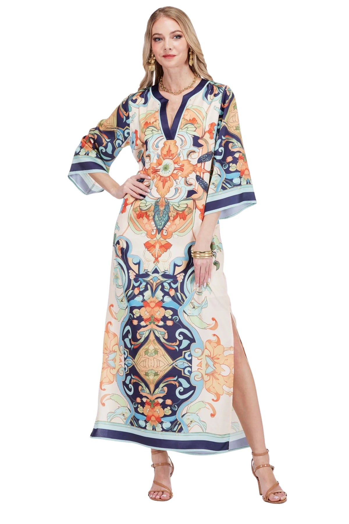 Maxi Dress in Azure Medallion