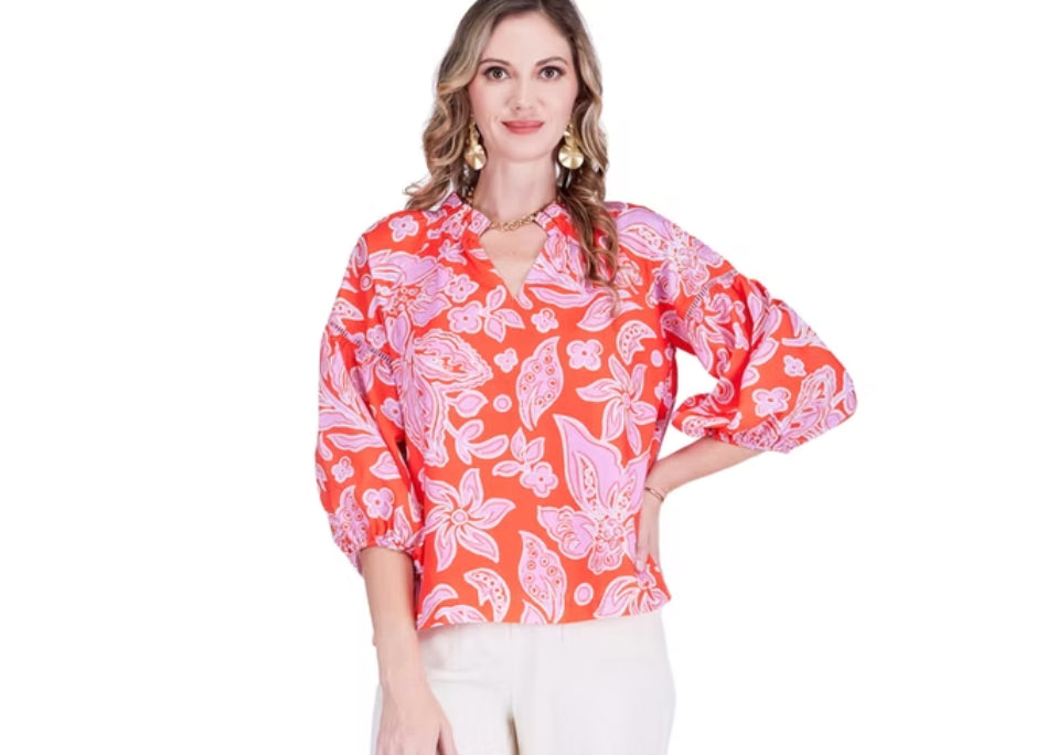 Trimmed Top in Orange Petal