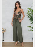 Viscose Distressed Hem Palazzo Pant - Army Green
