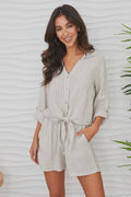 Pinstripe Linen Tie Front Blouse - White