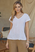 Raw Edge Vneck T-shirt in White