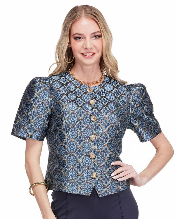 Puff Sleeve Jacket Gilded Trellis