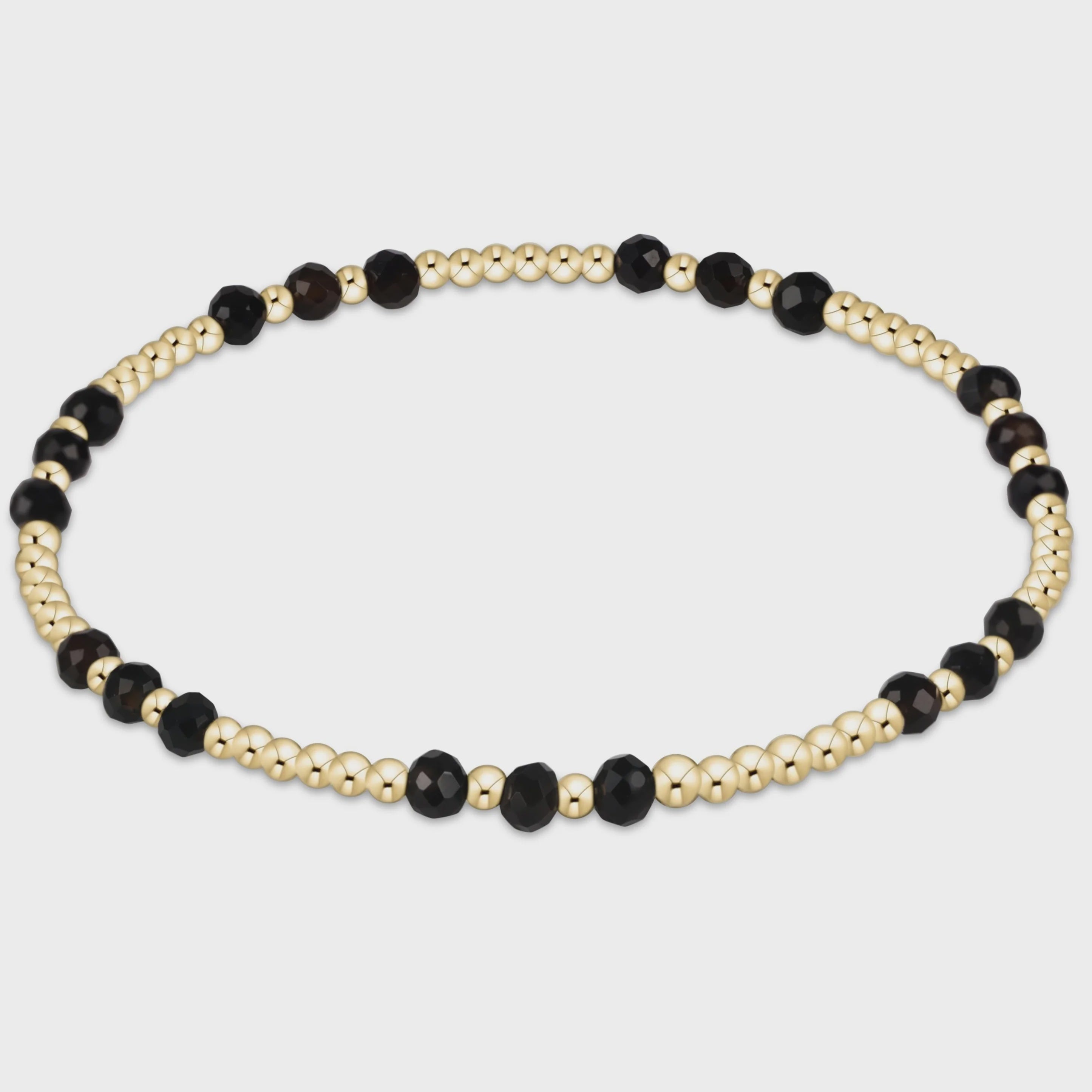 Gemstone Gold Joy Pattern 3mm Bead Bracelet - Faceted Onyx
