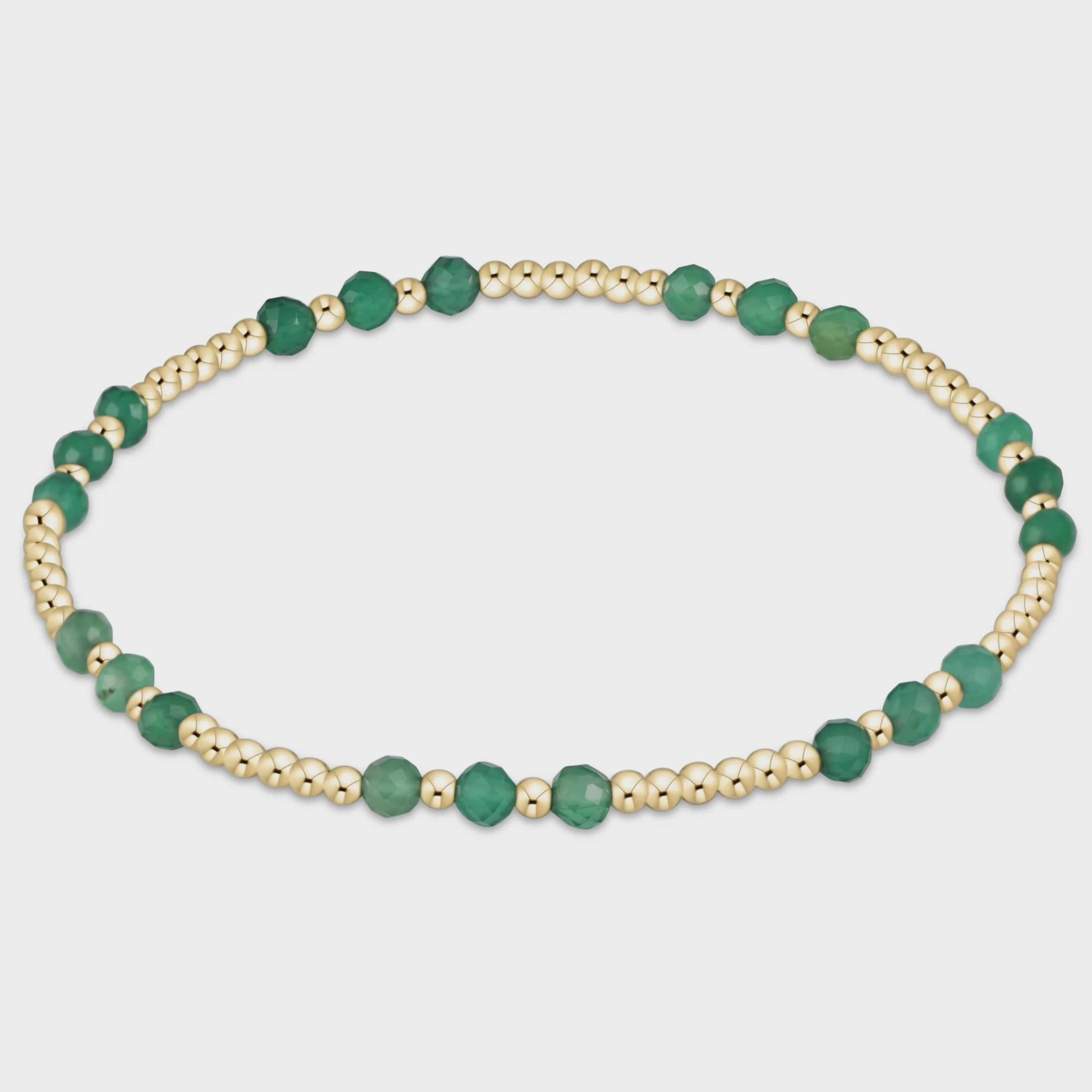 Gemstone Gold Joy Pattern 3mm Bead Bracelet - Green Onyx