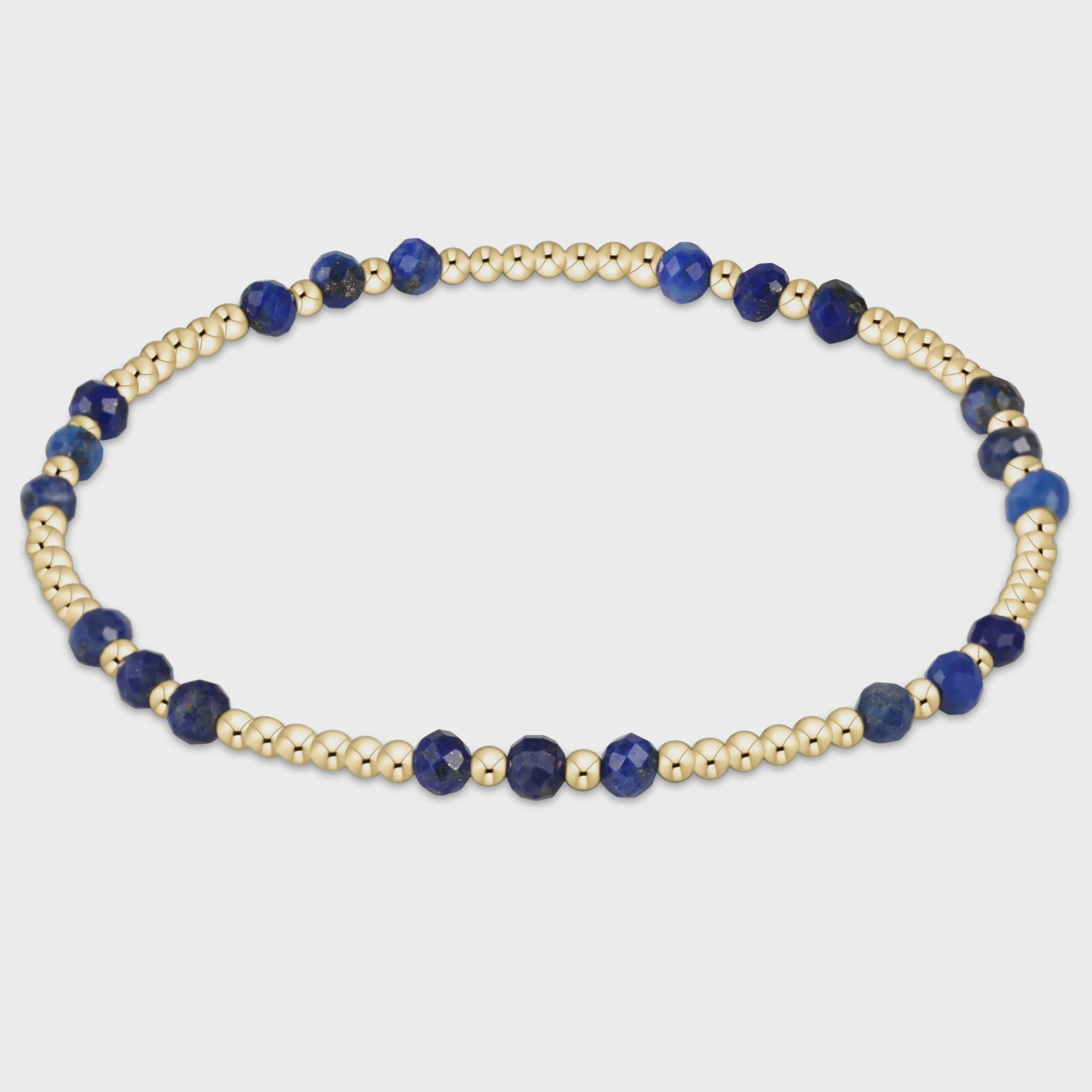 Gemstone Gold Joy Pattern 3mm Bead Bracelet - Lapis