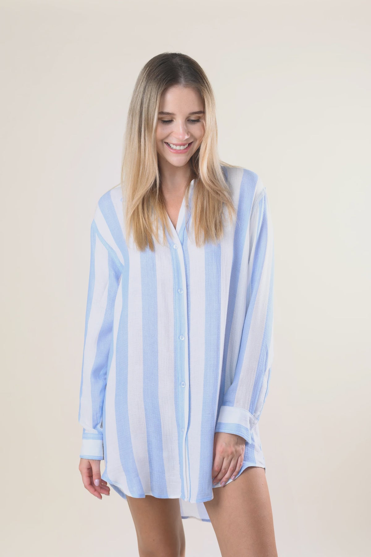 Positano Shirt Dress - Blue/White Cabana Stripes
