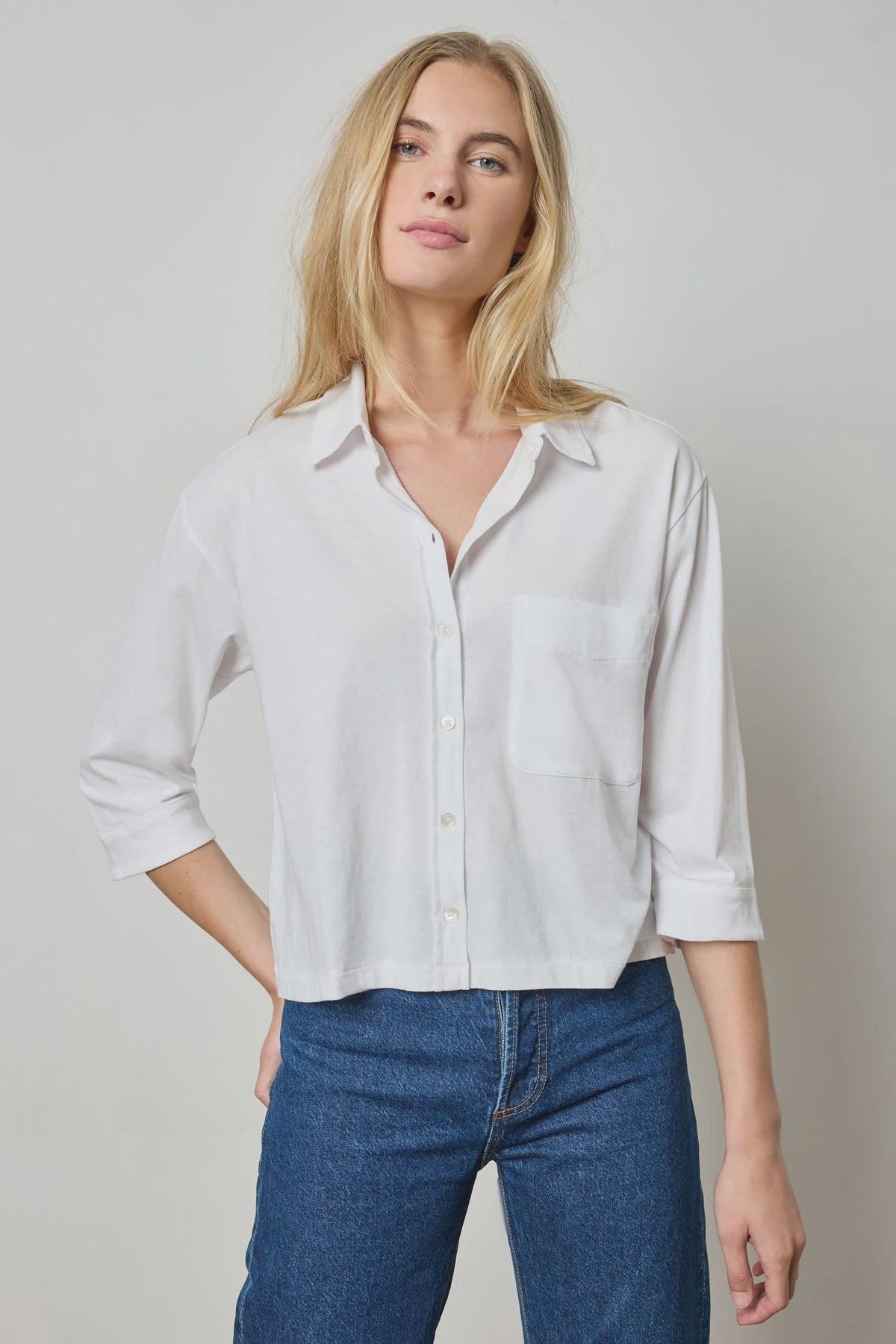 Easy Button Down Tee : White