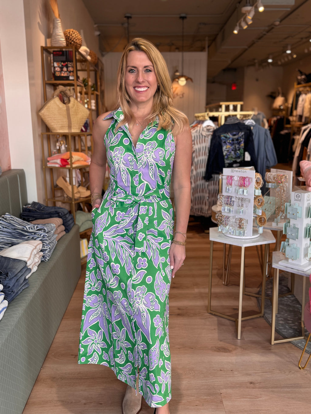Fitted Halter Shirtdress in Green Petal