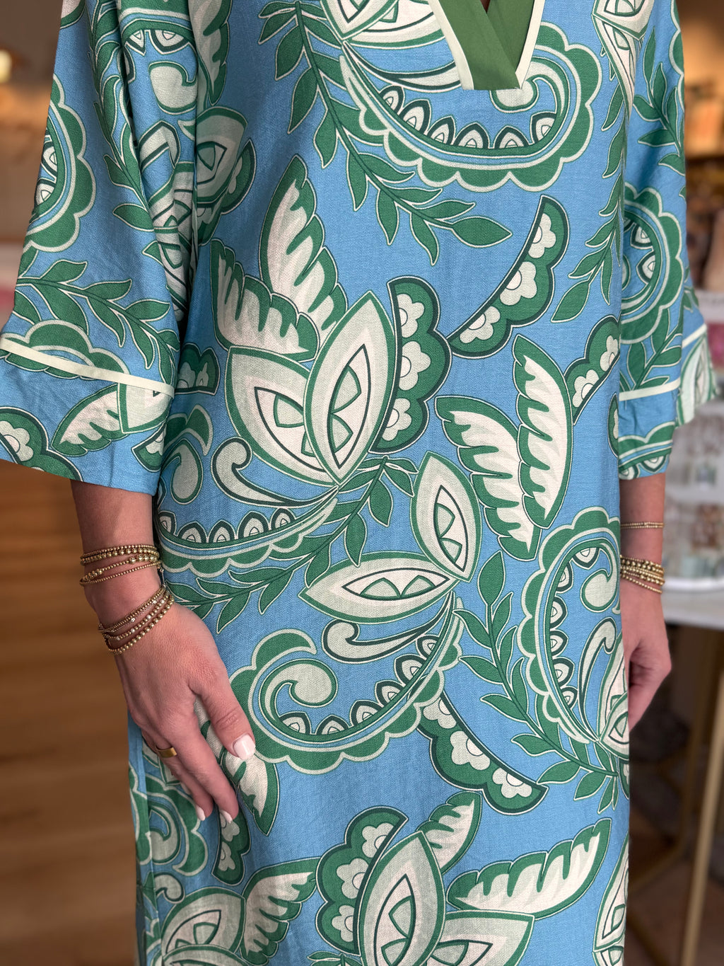 Trimmed Maxi Dress Green Paisley