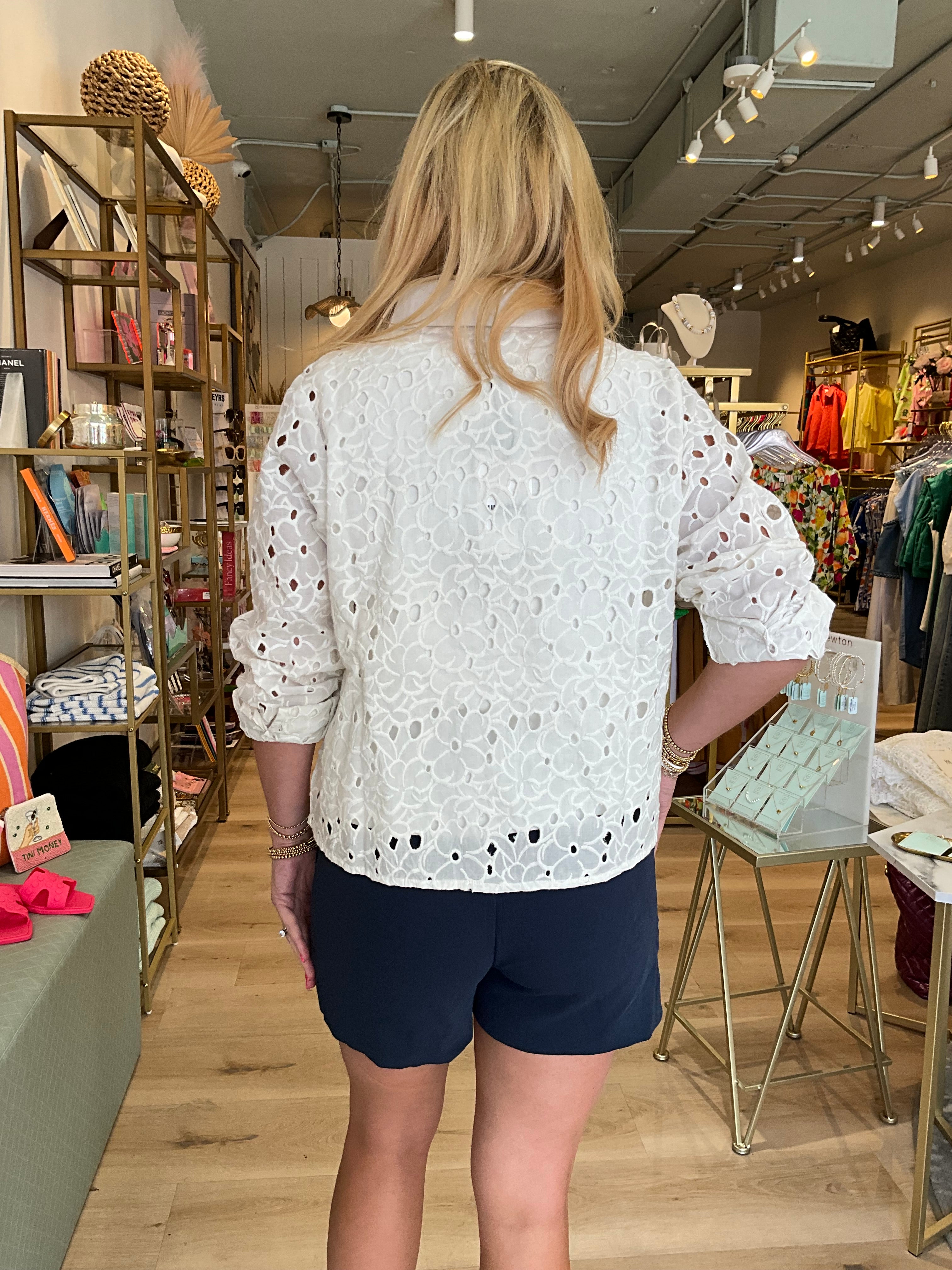 Long Sleeve Eyelet Top