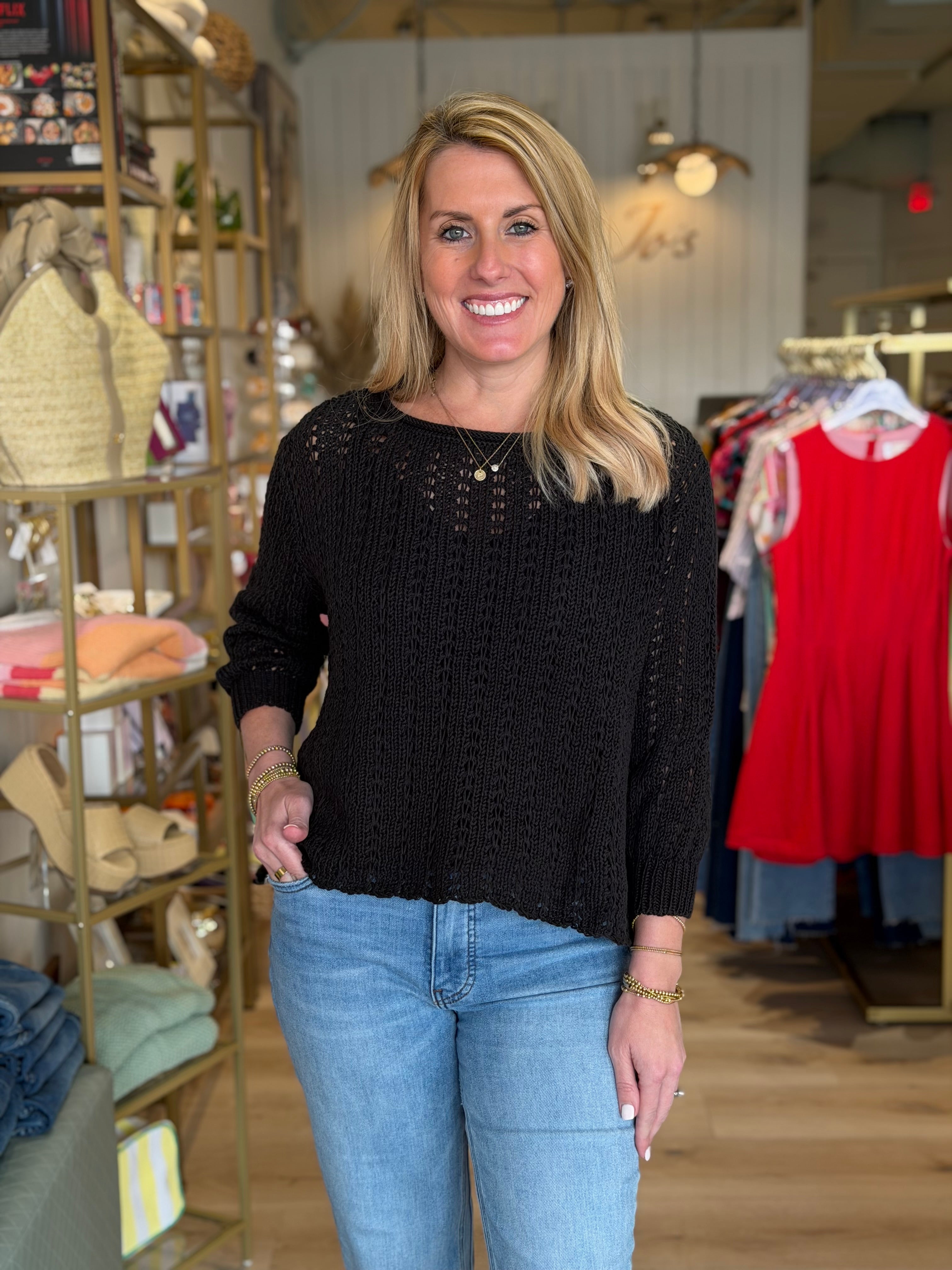 MIA 3/4 SLEEVE TOP COTTON-BLACK