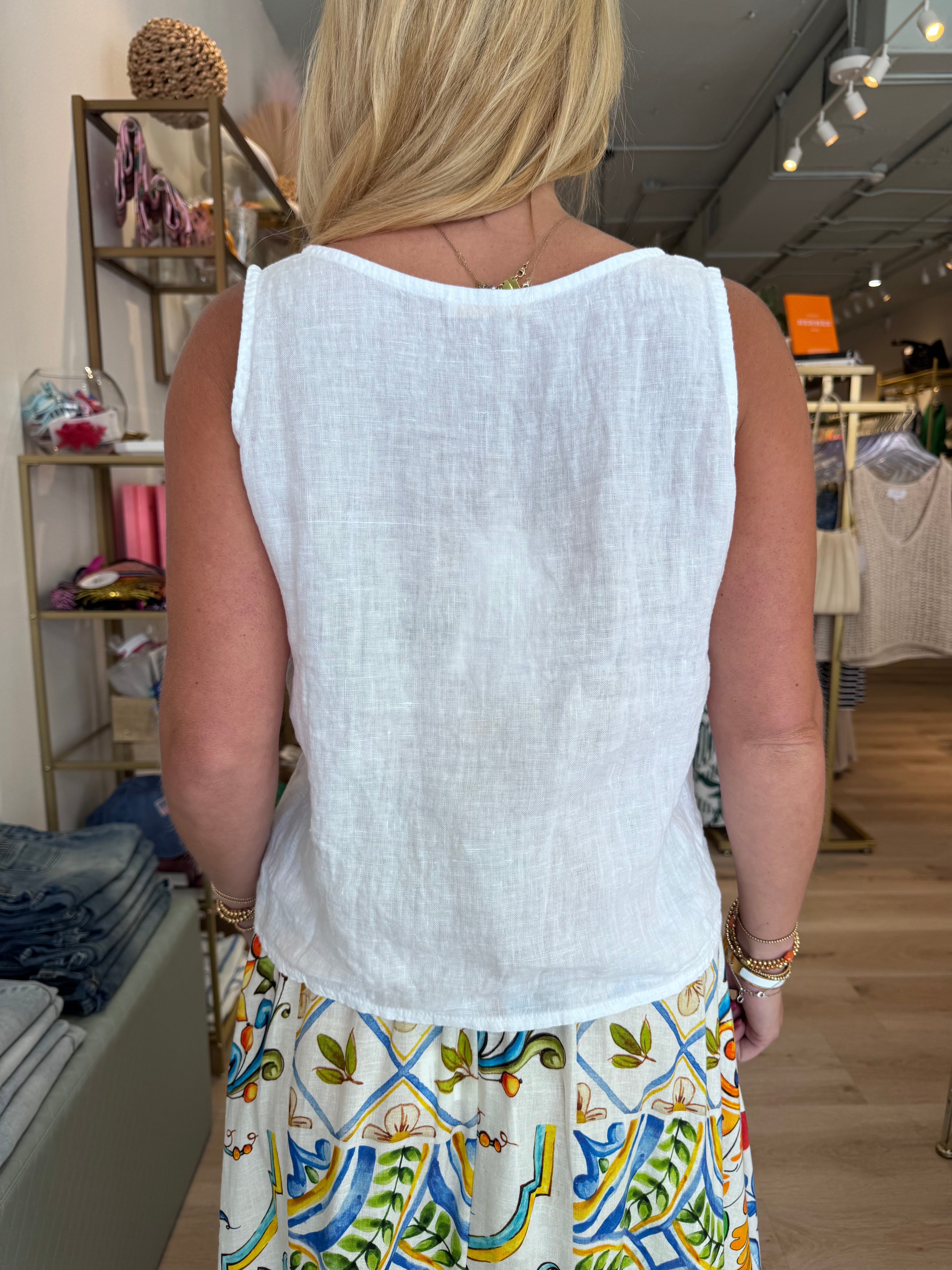 V-Neck Front Rouched Top in White