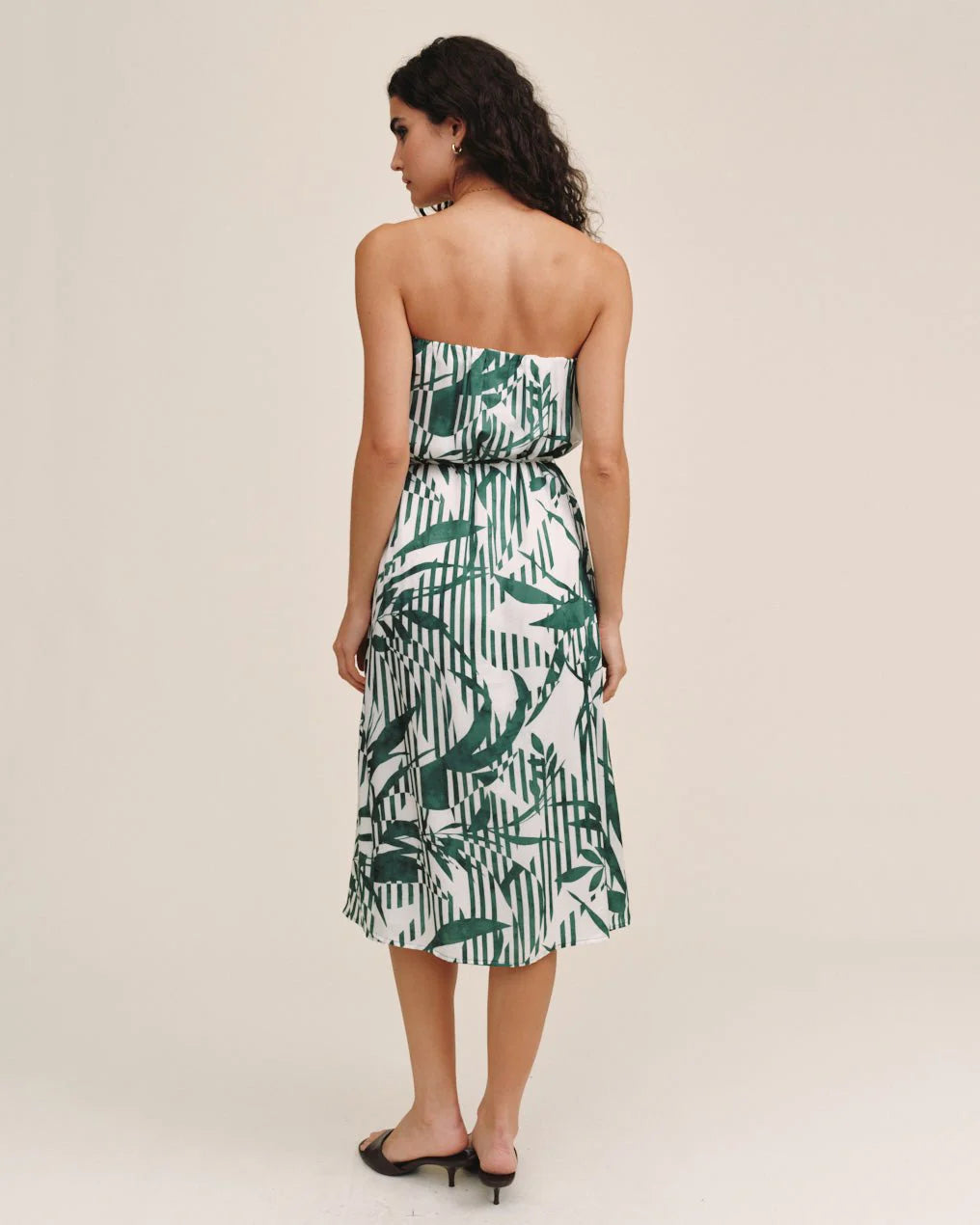 Flowy Strapless Midi Dress - Palm Paradise