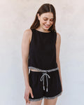 Sleeveless Fray Trim Tank - Black
