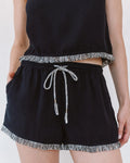 Elastic Wait Fringe Short - Black