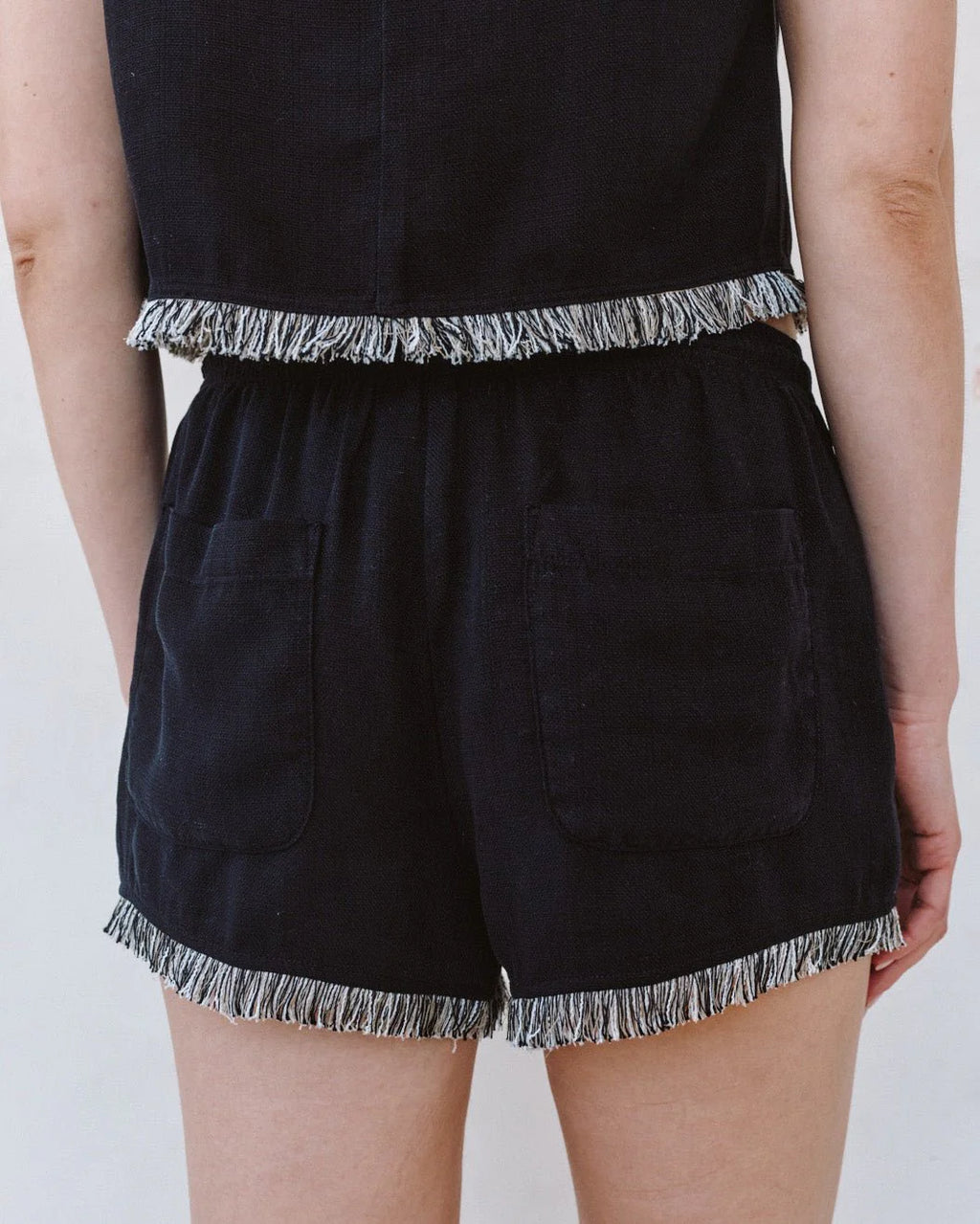 Elastic Wait Fringe Short - Black