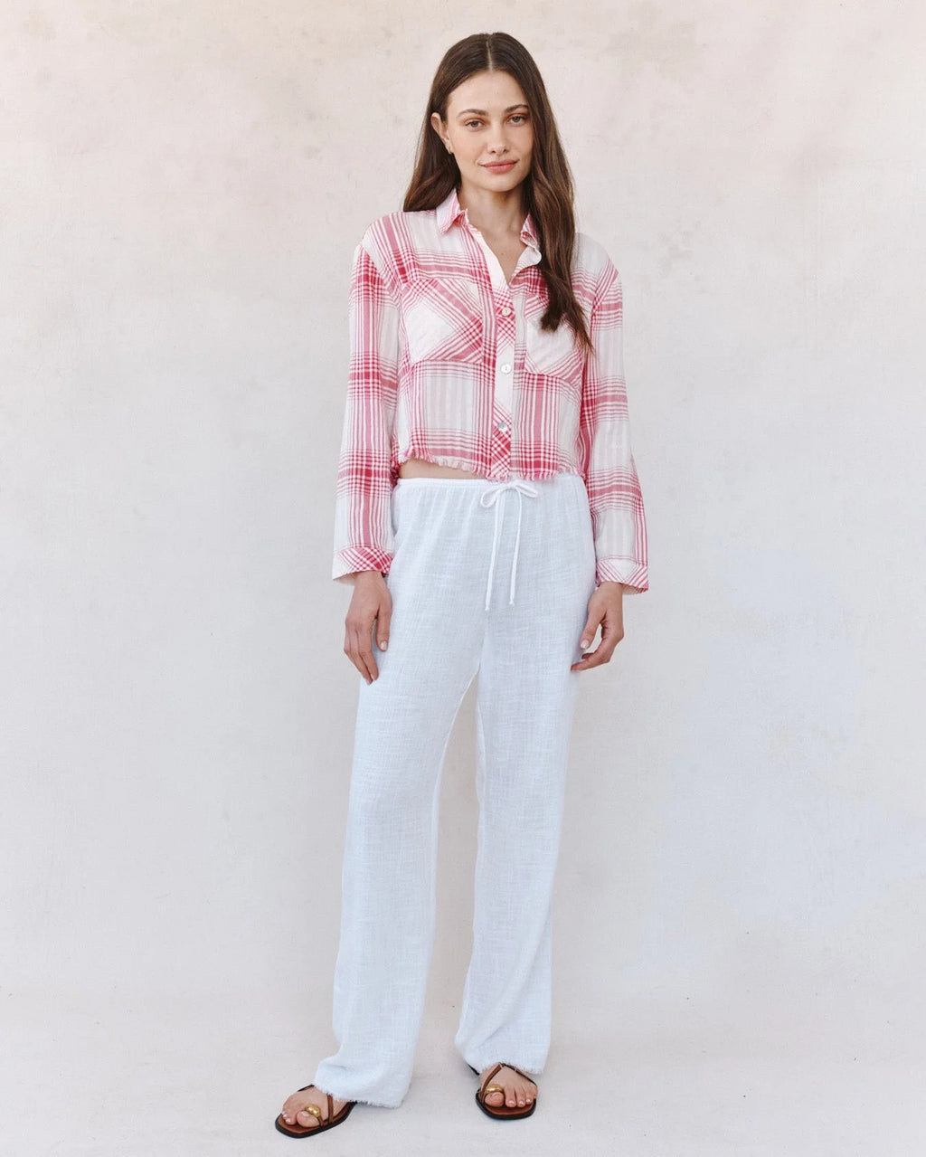 Two Pocket Fray Hem Shirt - Pink Sunset
