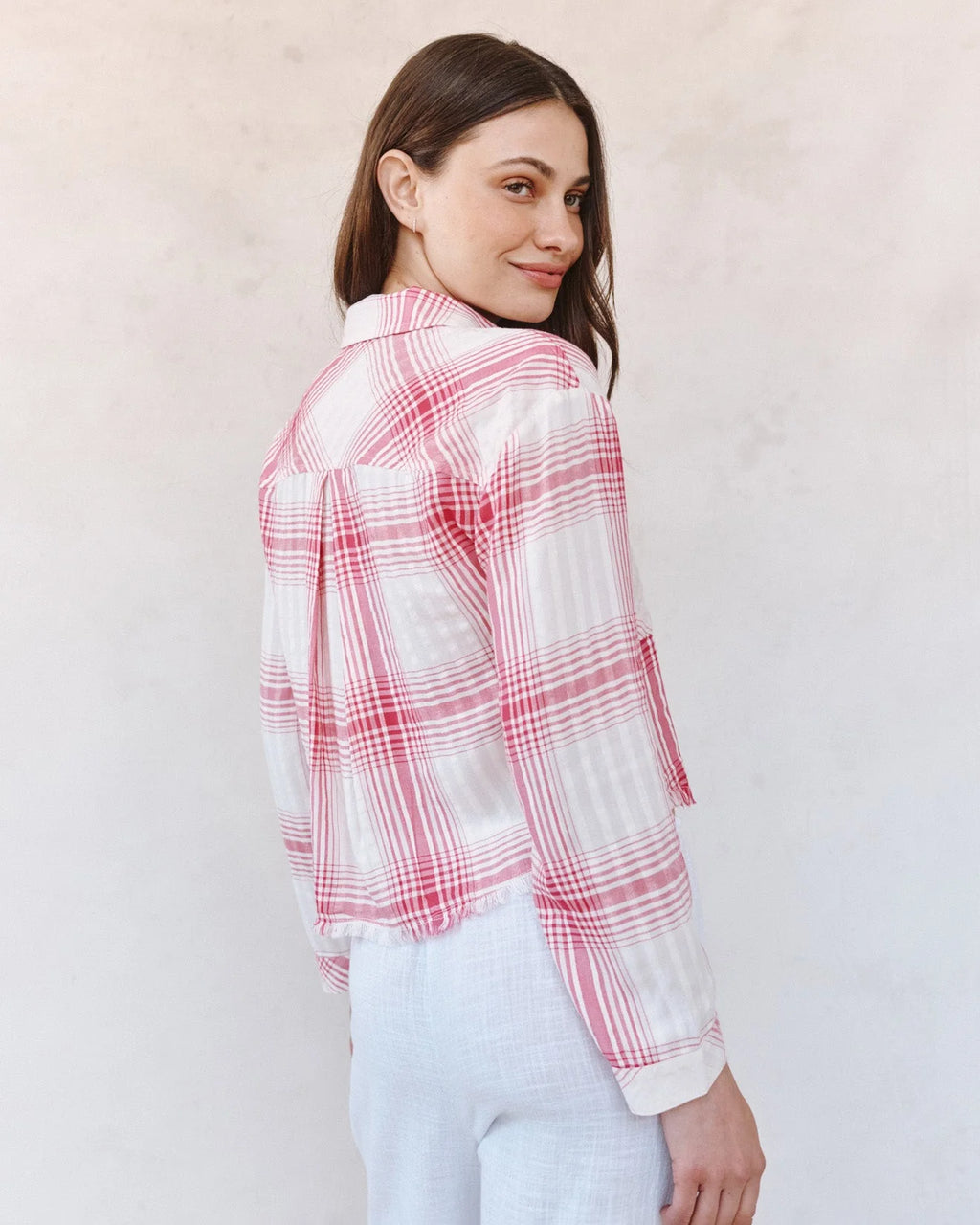 Two Pocket Fray Hem Shirt - Pink Sunset