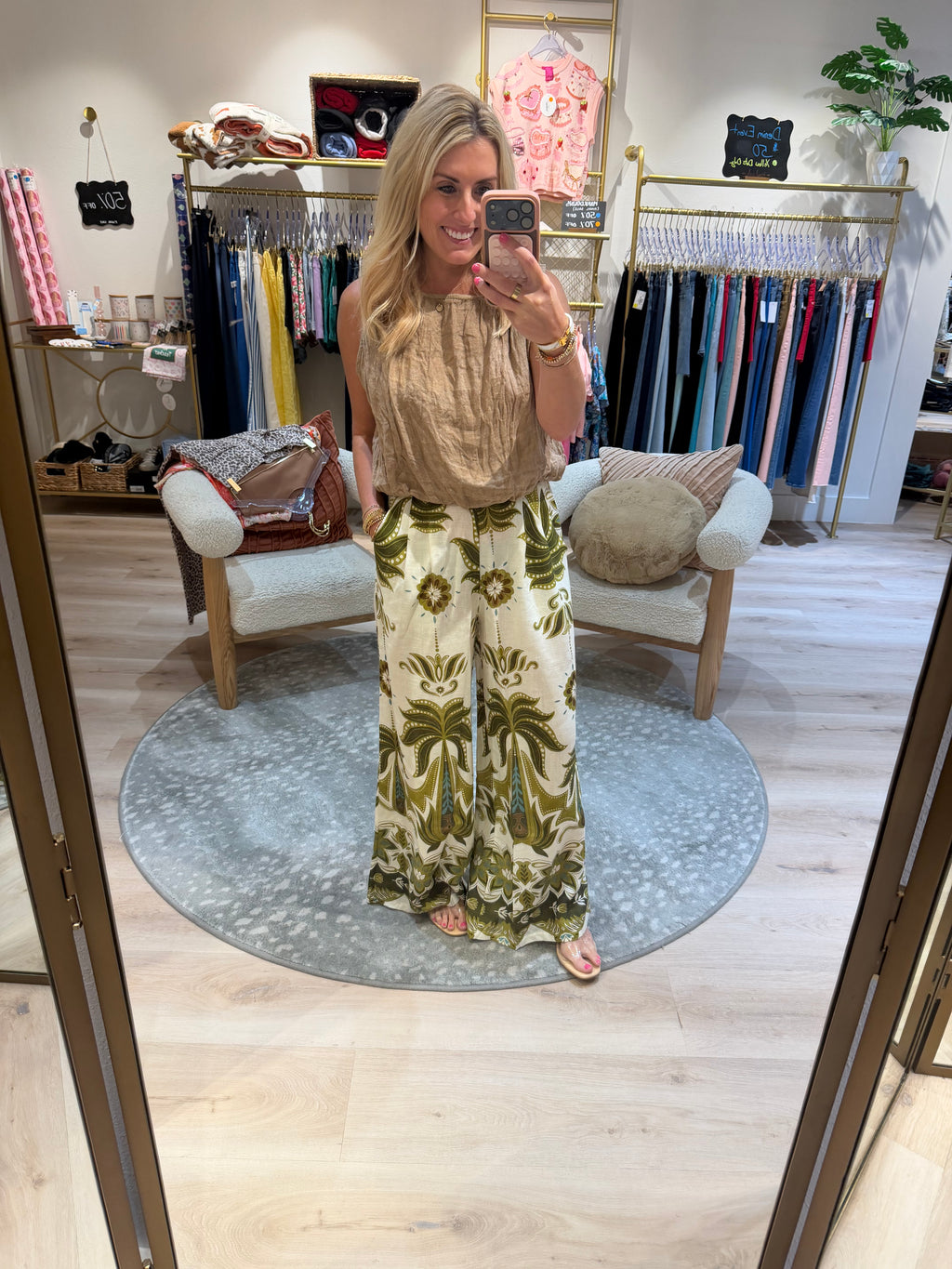 Palm Damask Print Pants