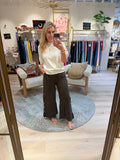 Wide Leg Side Button Linen Pants