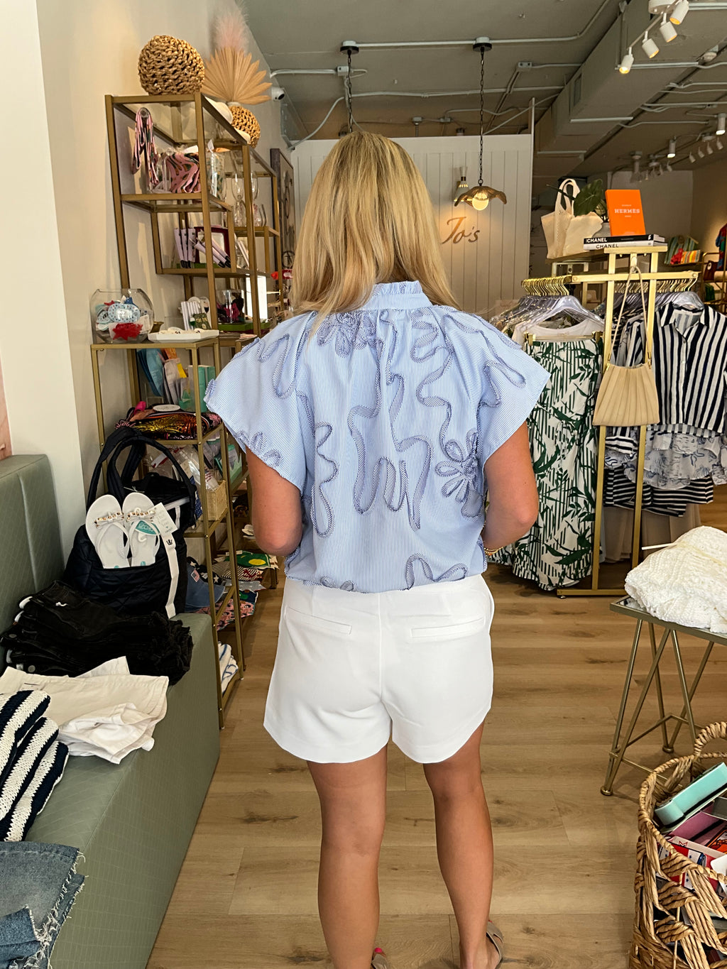 Stripe Top with ribbon flower details