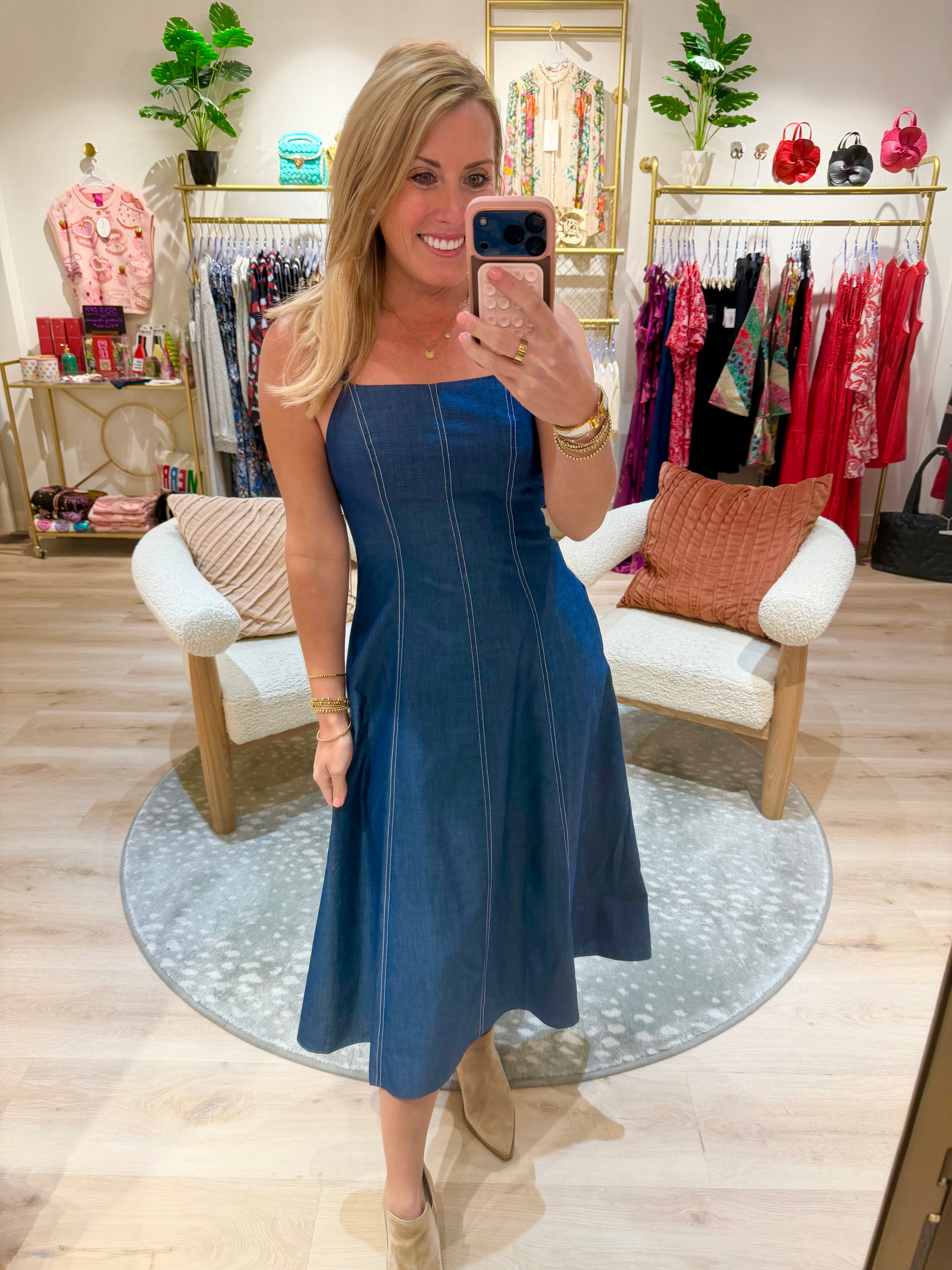 Sleeveless Chambray Midi Dress