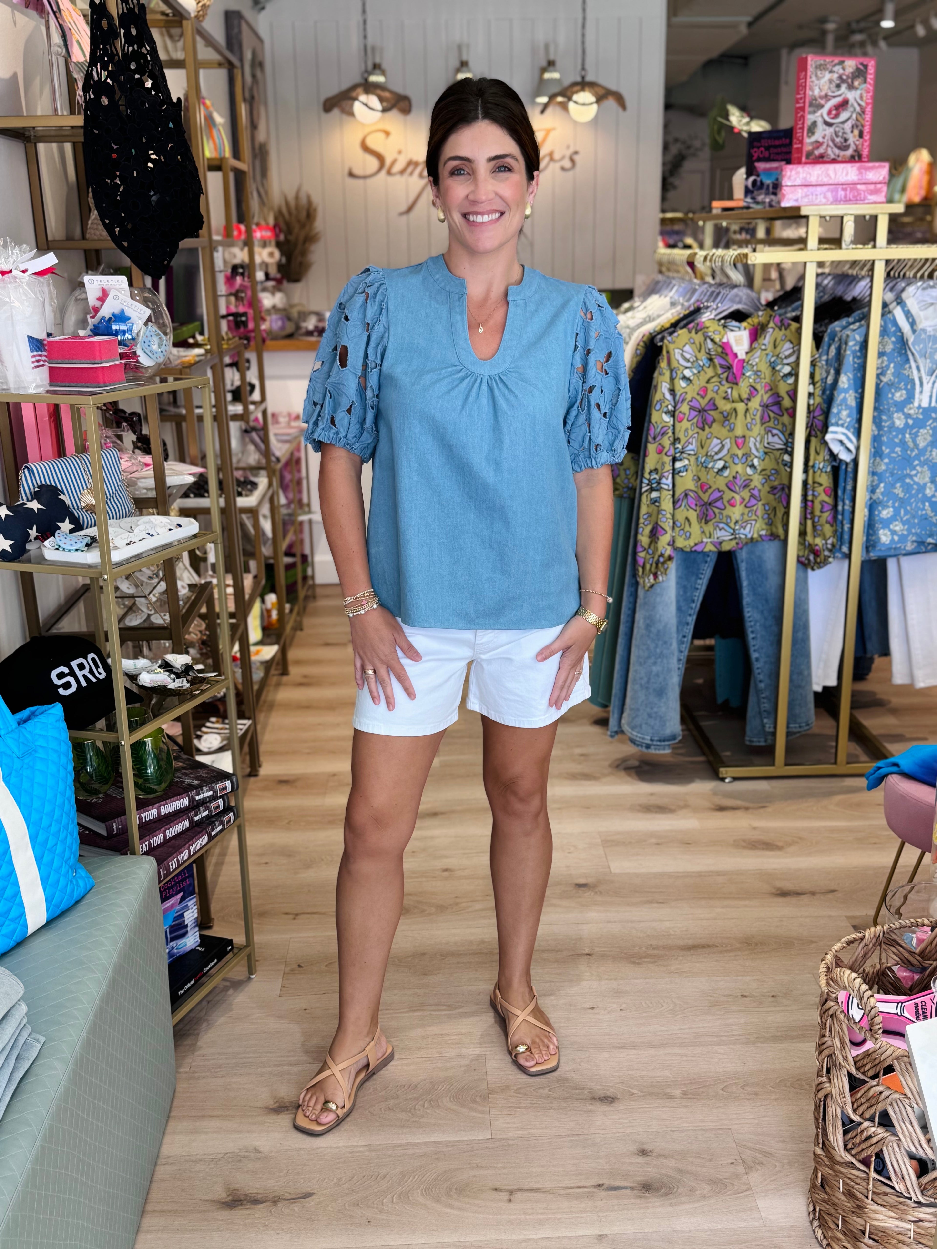 Eyelet Short Sleeve Top
