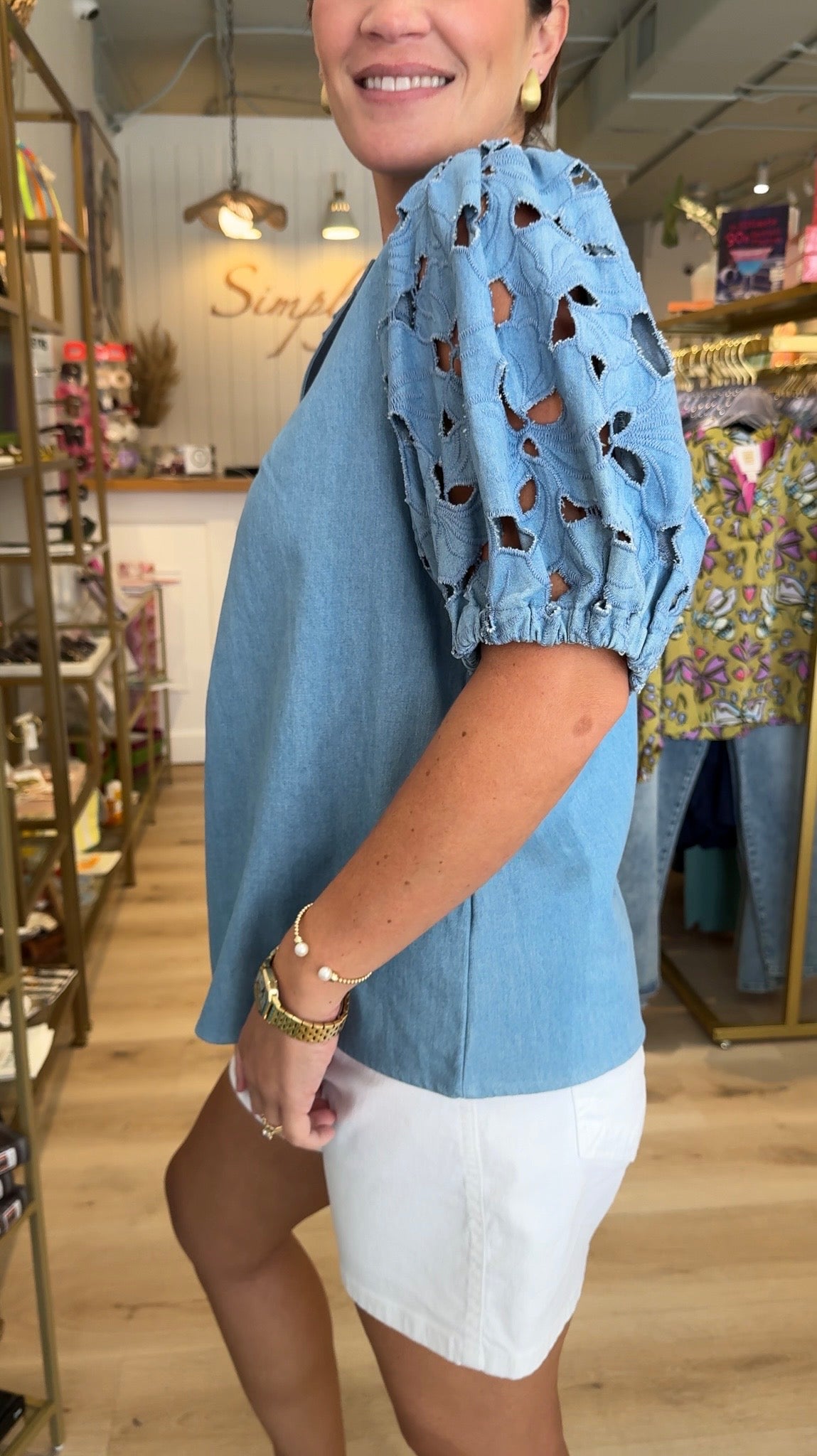 Eyelet Short Sleeve Top