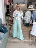 Linen Tiered Palazzo Pant Mint Green