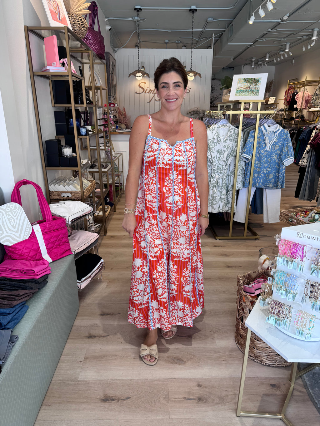 Strap Long Leaf Print Dress