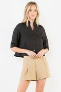 Short Sleeve V-Neck Top in Black