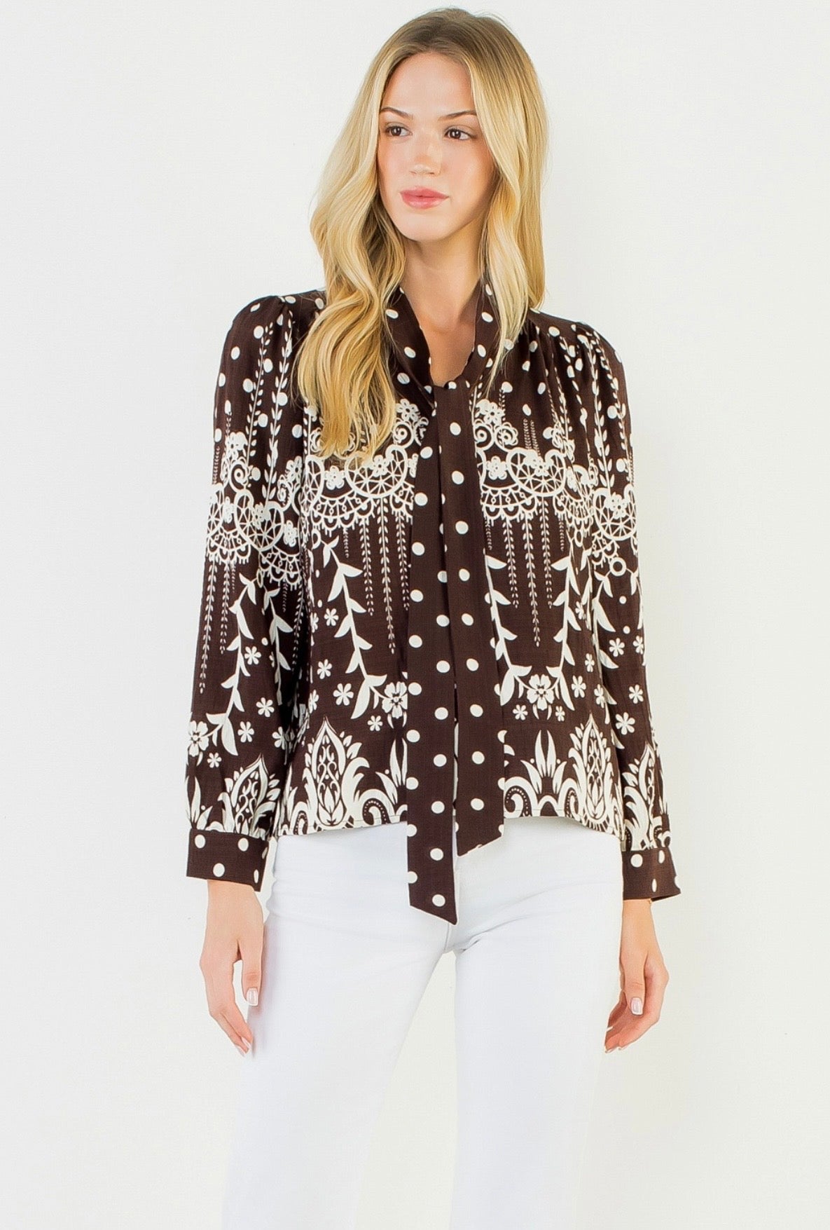 Tie Neck Long Sleeve Top