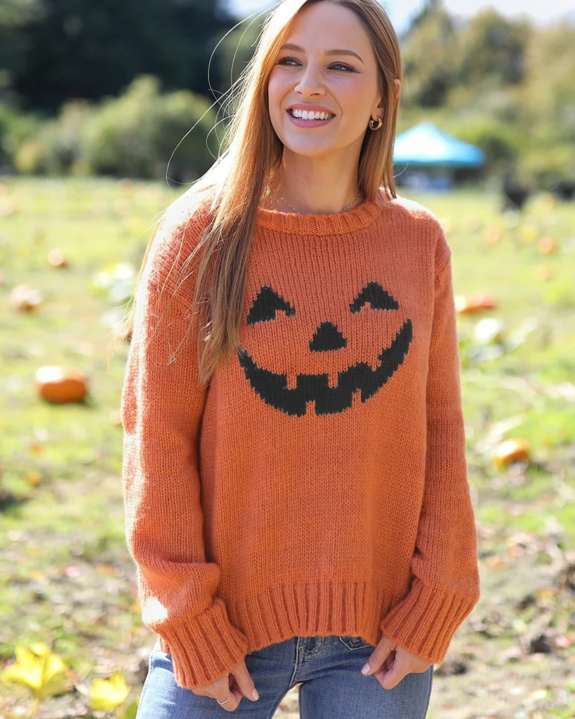 Jack-O-Lantern Crew Cotton Carrot/Charcoal