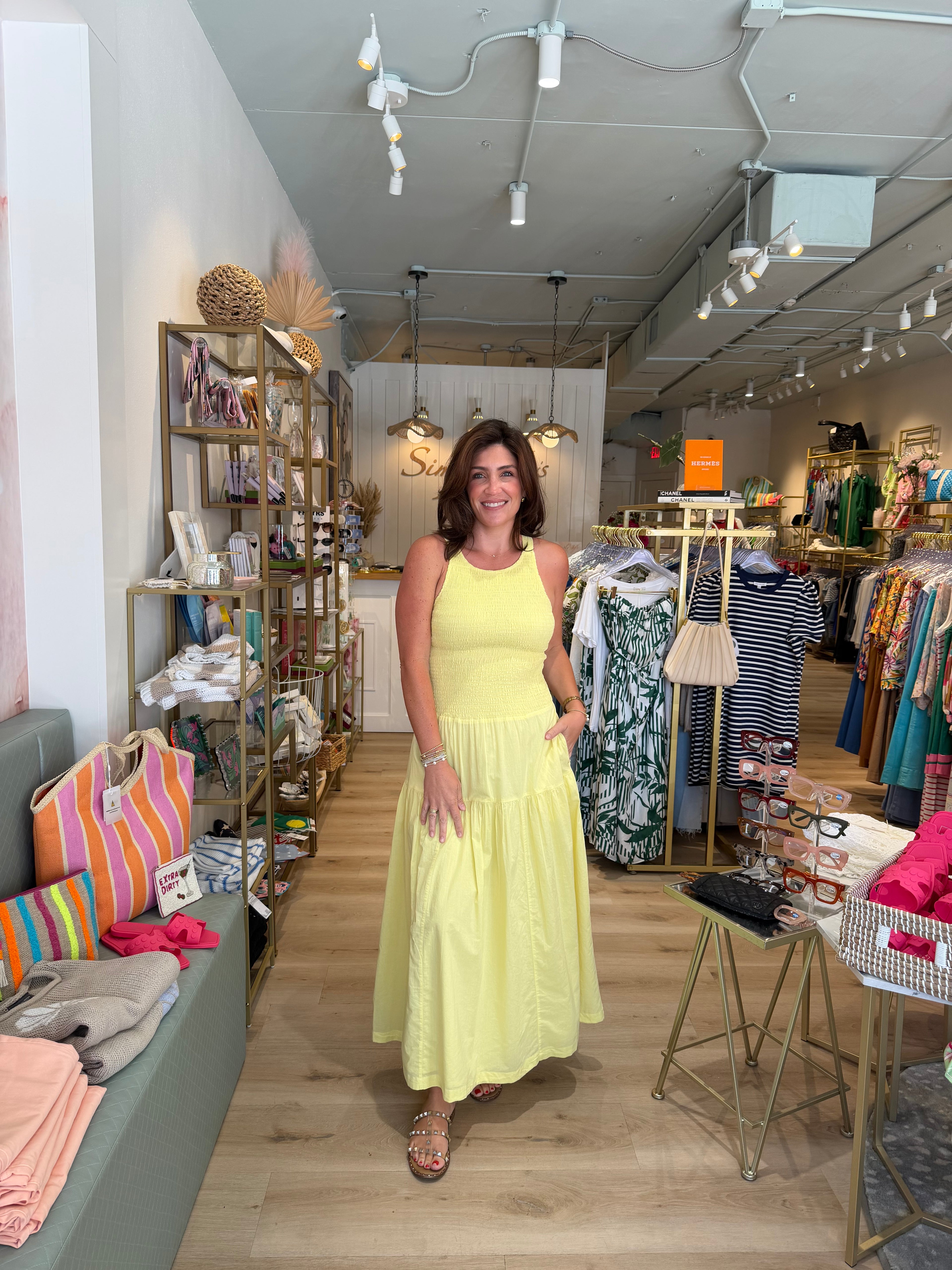 Smocked Bodice Maxi Dress : Lemon