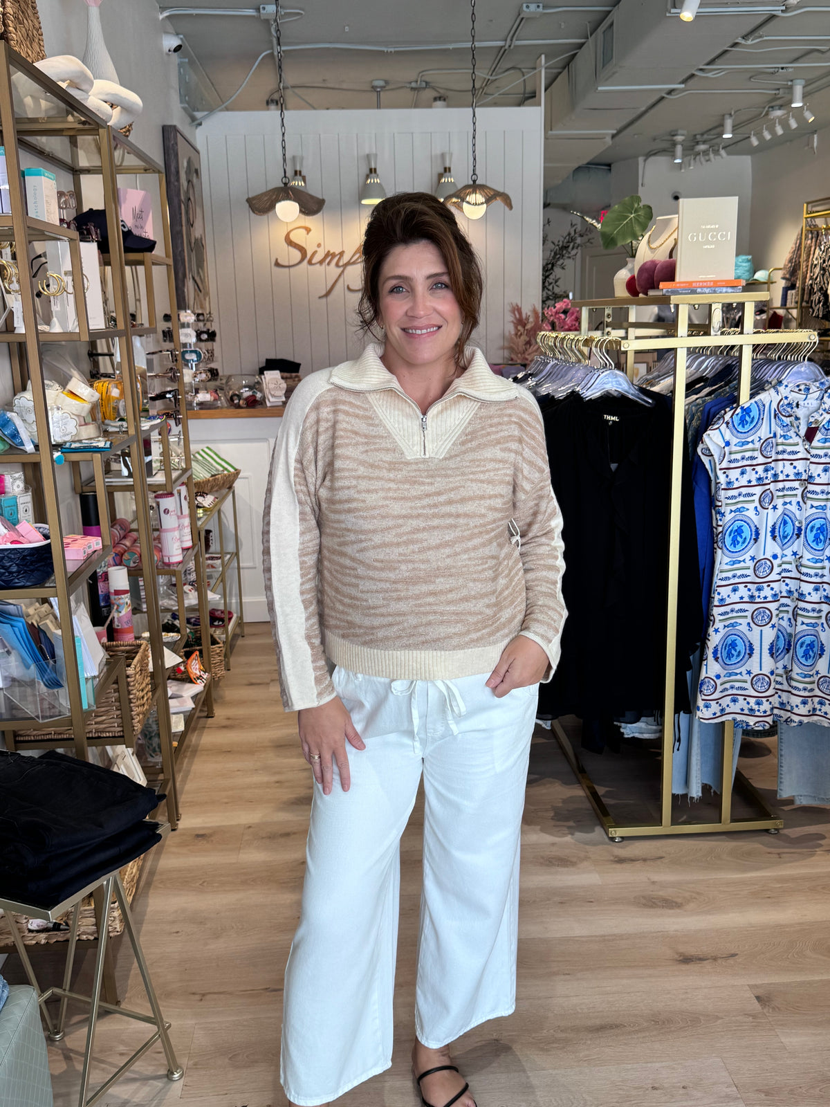 KERISMA Drago Zip Sweater Ecru/Camel