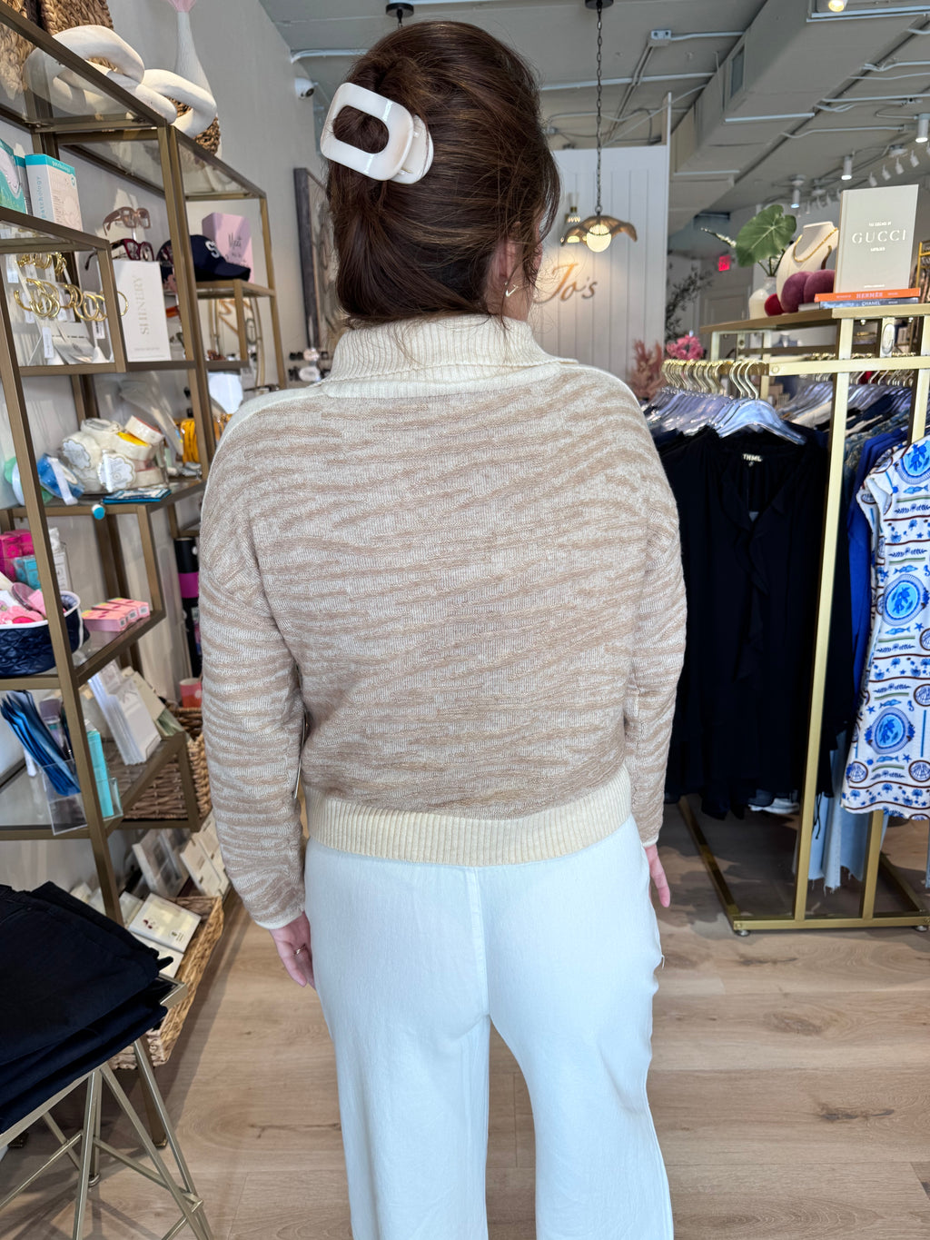 KERISMA Drago Zip Sweater Ecru/Camel