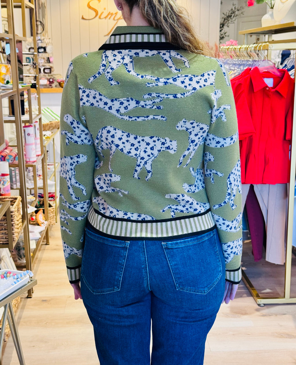 THML Cheetah V Neck Cardigan