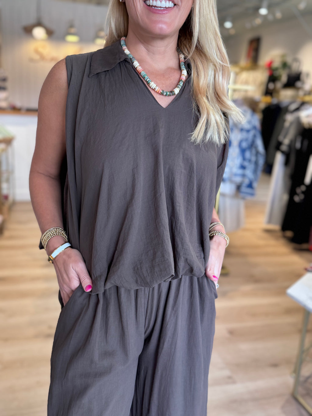 Milio Milano Sleeveless Bubble Top in Chocolate Brown