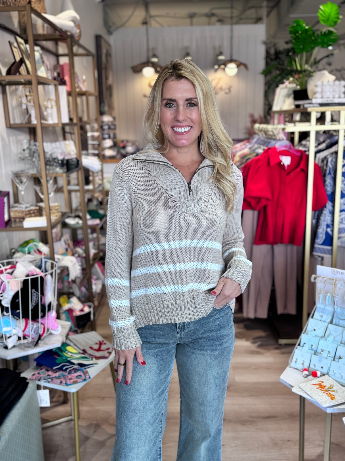 Wooden Ships Petra Striped Zip Sweater