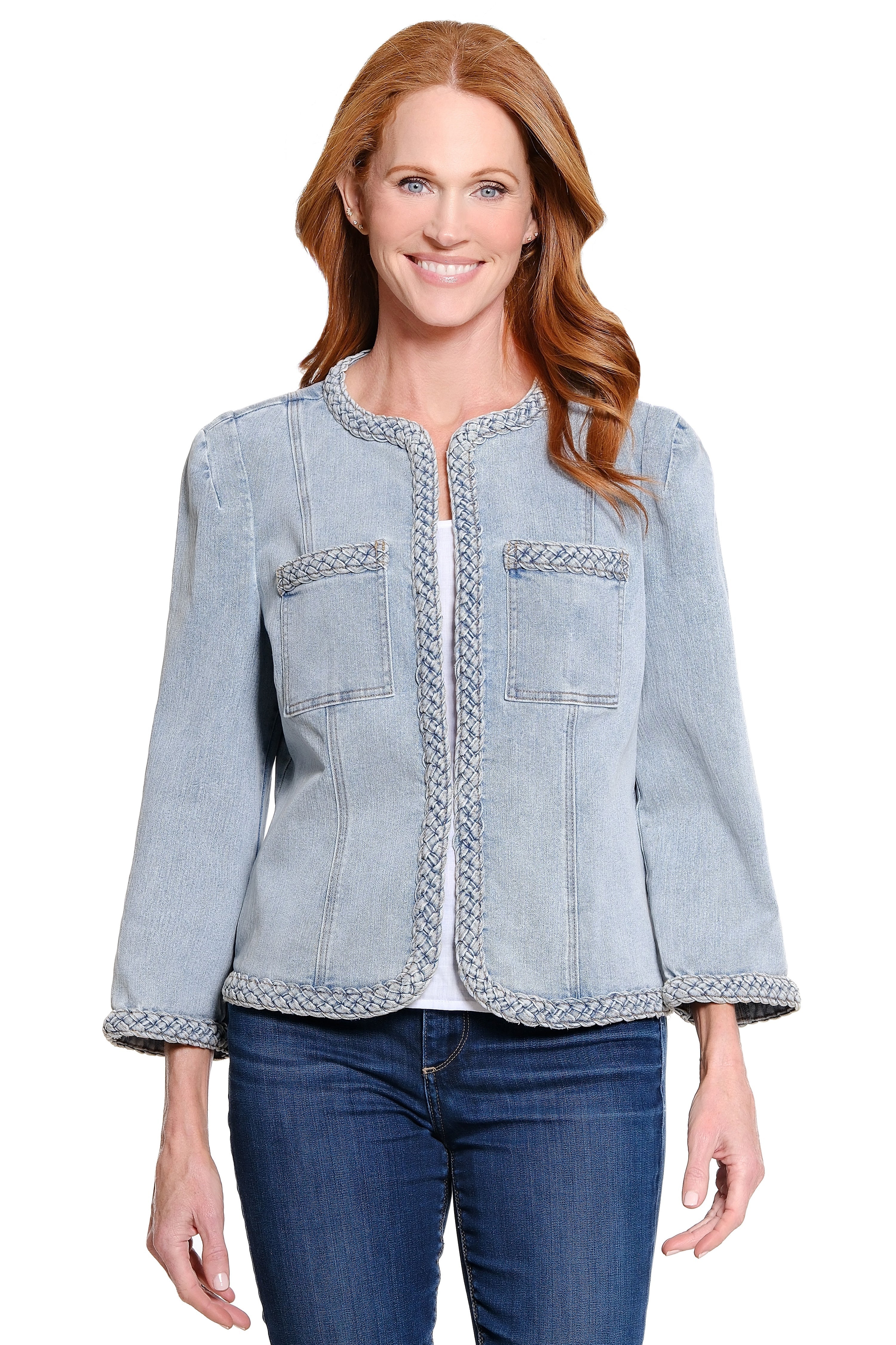 Denim Jacket with Braid Trim